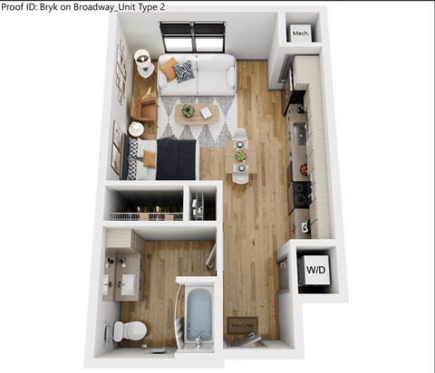 Floor plan for studio, 1 bath, 507 sqft